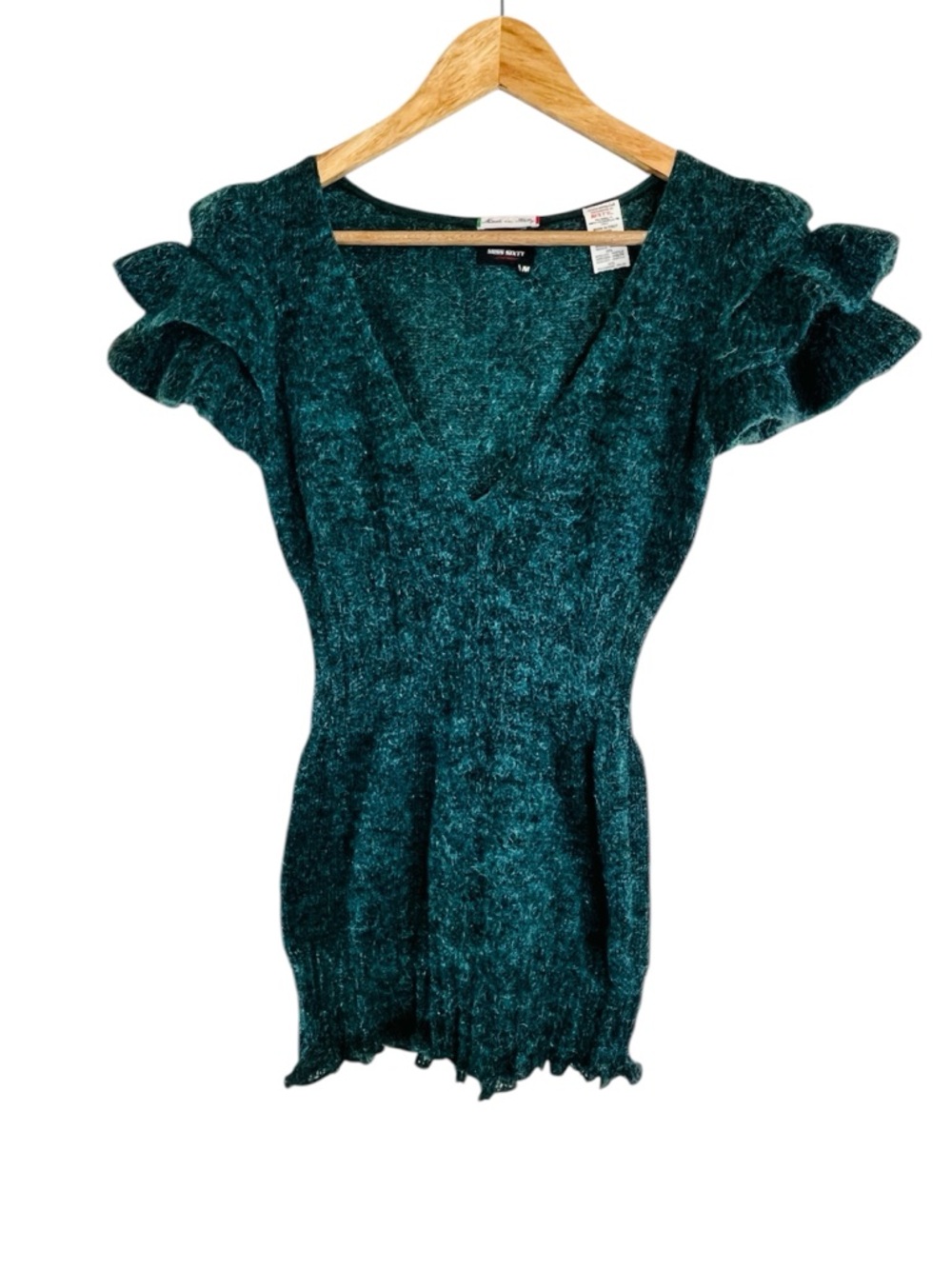 VTG Miss Sixty Y2K Italian Mohair Teal Shimmery Indie Sleaze V-Neck Knit Top M